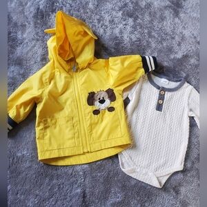 Baby 3-6M London Fog Yellow Rain Hoodie Jacket With  With Long Sleeve Undershirt